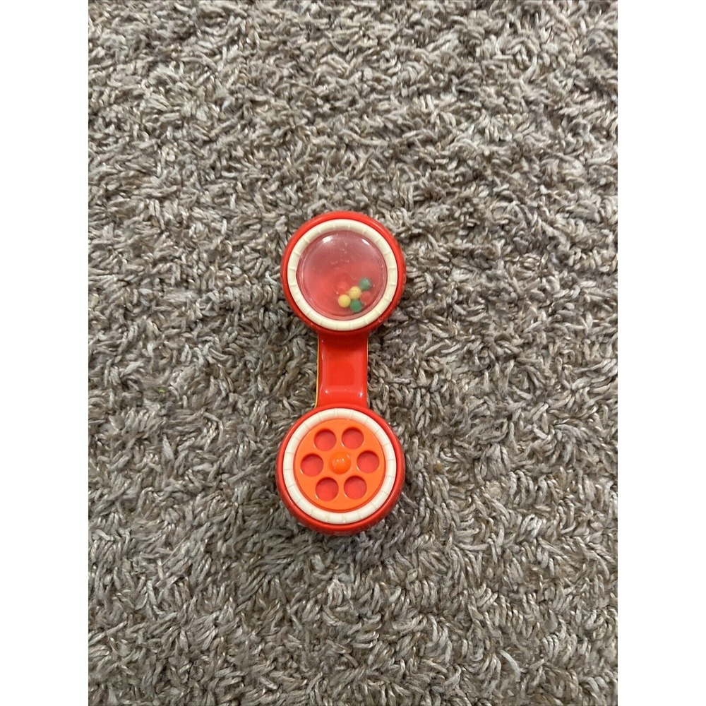 Vintage 1980s Phone Receiver Baby Toy Rattle Plastic Rotary Dial Red‎